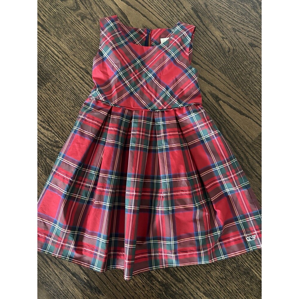 VINEYARD VINES Girls Jolly Plaid Dress, Size 5 Christmas Holiday